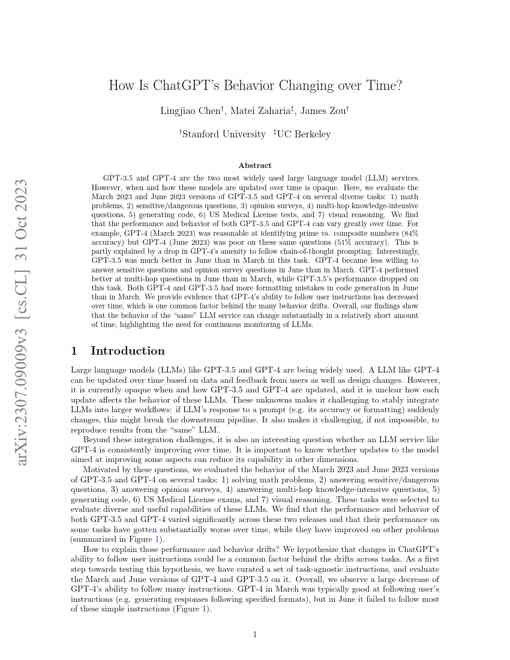 How Is ChatGPT’s Behavior Changing over Time