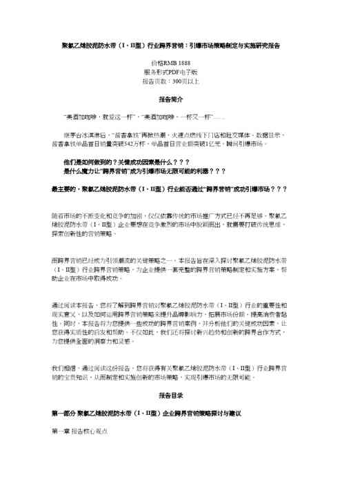 聚氯乙烯胶泥防水带（I、II型）行业跨界营销：引爆市场策略制定与实施研究报告