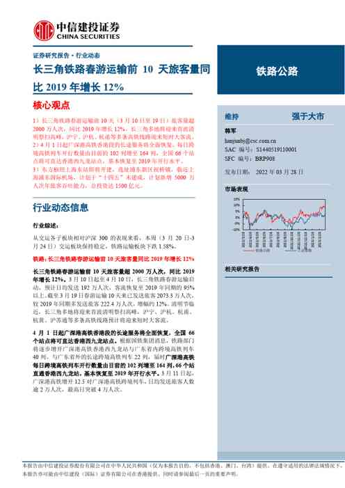 铁路公路行业证券研究报告:长三角铁路春游运输前10天旅客量同比2019年增长12%