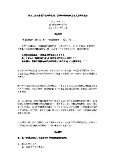 聚氯乙烯粘合剂行业跨界营销：引爆市场策略制定与实施研究报告