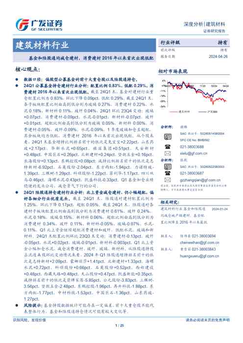 建筑材料行业:基金和陆股通均减仓建材,消费建材2016年以来首次出现低配