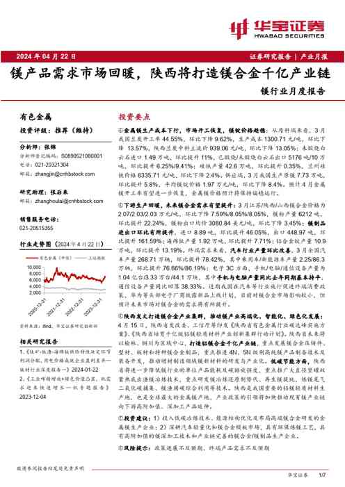 镁行业月度报告：镁产品需求市场回暖，陕西将打造镁合金千亿产业链