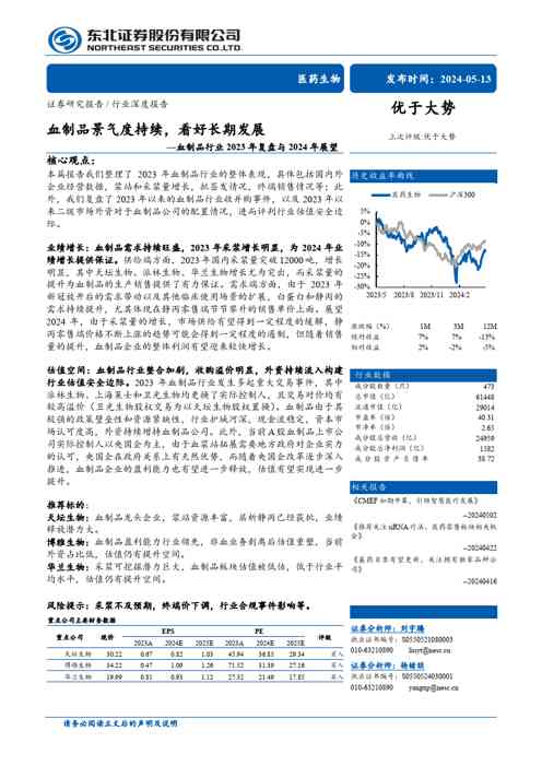 血制品行业2023年复盘与2024年展望:血制品景气度持续,看好长期发展