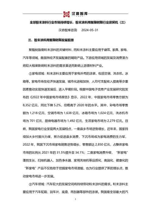 全球粉末涂料行业市场持续增长，粉末涂料用聚酯树脂行业迎契机（三）