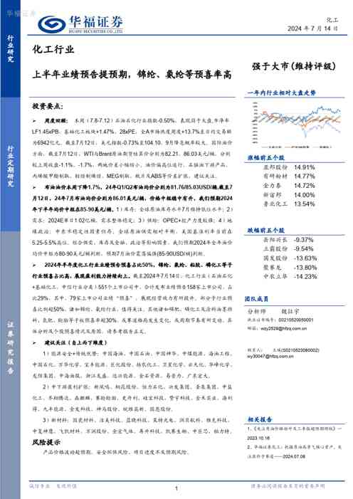 化工行业：上半年业绩预告提预期，锦纶、氨纶等预喜率高