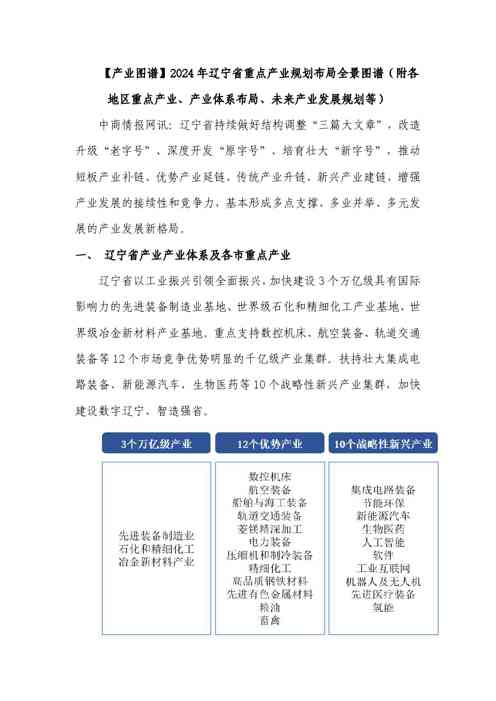 【产业图谱】2024年辽宁省重点产业规划布局全景图谱（附各地区重点产业、产业体系布局、未来产业发展规