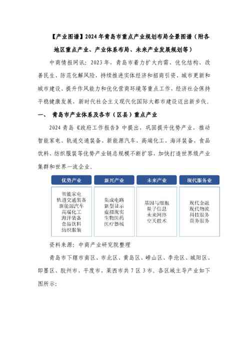 【产业图谱】2024年青岛市重点产业规划布局全景图谱（附各地区重点产业、产业体系布局、未来产业发展规