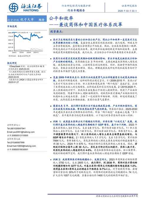 医药与健康护理行业专题报告:公平和效率——兼谈商保和中国医疗体制改革