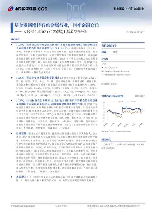 A股有色金属行业2025Q1基金持仓分析:基金重新增持有色金属行业,回补金铜仓位