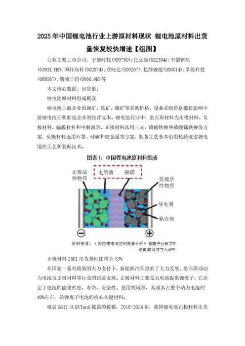 2025年中国锂电池行业上游原材料现状