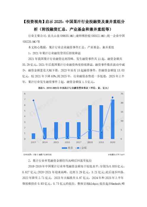 【投资视角】启示2025：中国果汁行业投融资及兼并重组分析（附投融资汇总、产业基金和兼并重组等）