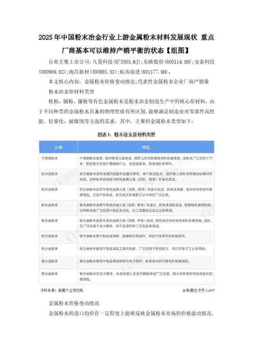 2025年中国粉末冶金行业上游金属粉末材料发展现状