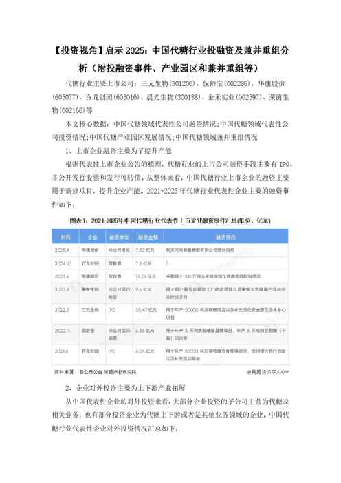【投资视角】启示2025：中国代糖行业投融资及兼并重组分析（附投融资事件、产业园区和兼并重组等）