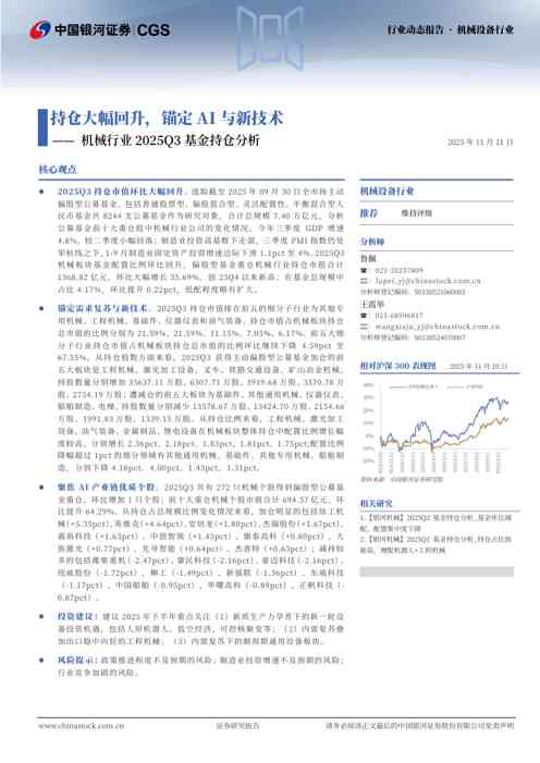 机械行业2025Q3基金持仓分析:持仓大幅回升,锚定AI与新技术