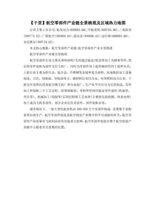 【干货】航空零部件产业链全景梳理及区域热力地图