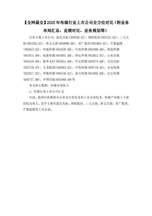 【全网最全】2025年传媒行业上市公司全方位对比（附业务布局汇总、业绩对比、业务规划等）